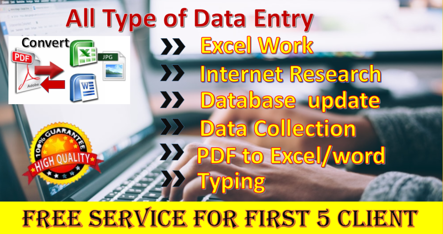 I will do Virtual assistant job for Data Entry,PDF Converter,Data Collection etc. 