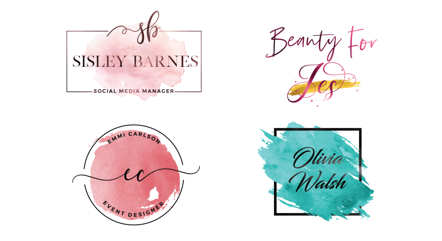 design golden feminine and watercolor signature logo
