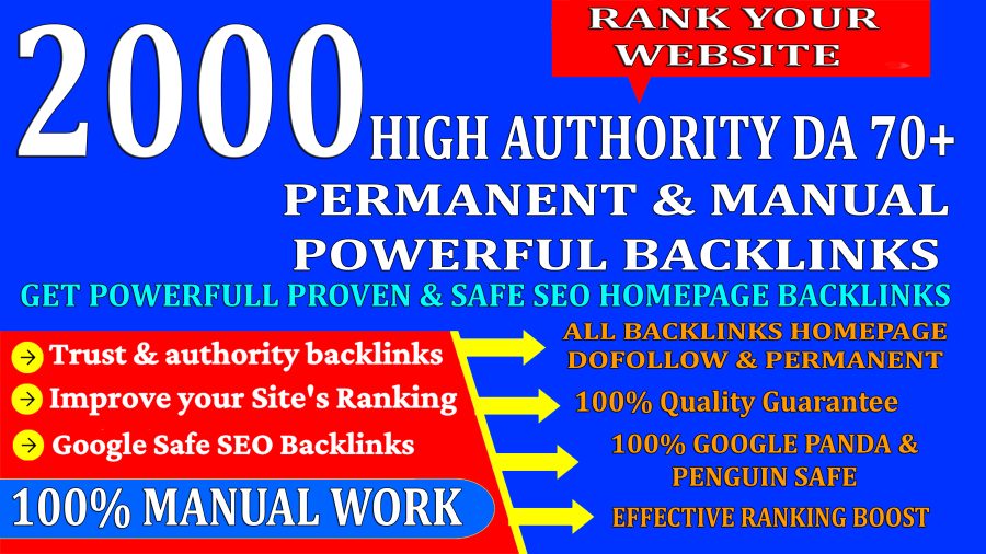 2000 High Authority Permanent Web2.0 Homepage Backlinks With High DA/PA/TF/CF On Rank your Website