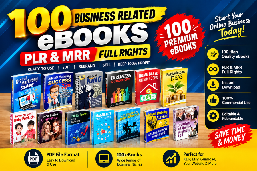 I will provide 100 business PLR MRR ebooks PDF bundle for resale