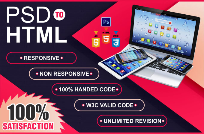 I will convert one page psd to html,png to html,jpeg to html,pdf to html