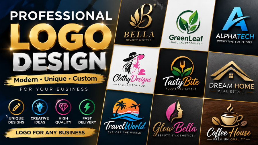 I will design a professional modern logo for your business, brand or website