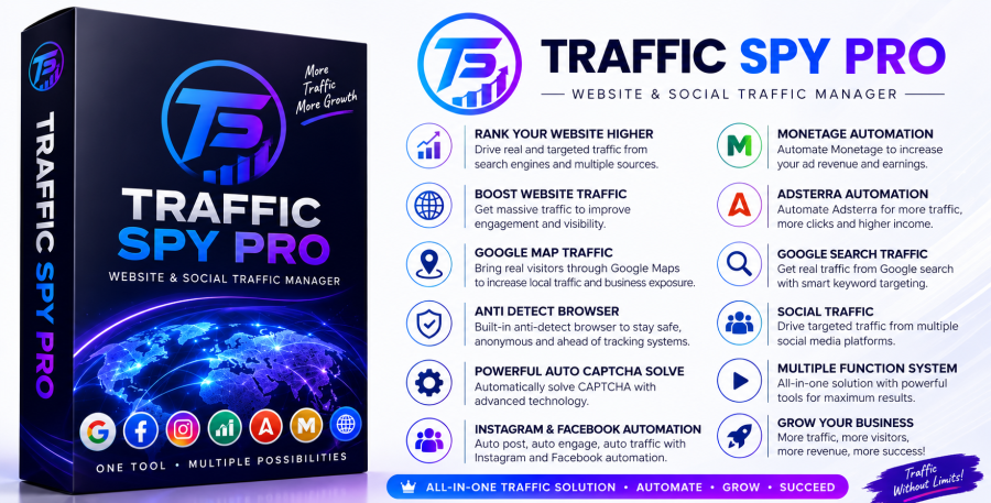 Traffic Spy Pro | Website Seo Traffic Generator With All powerful All in one Tools