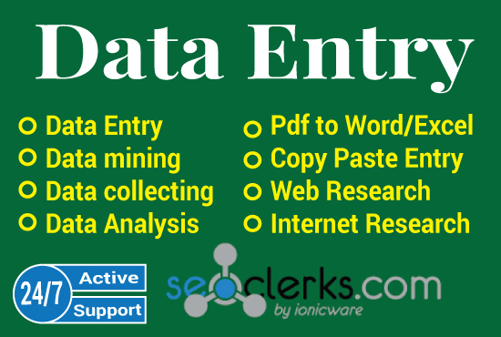 I will do your data entry, data mining, copy paste, web research