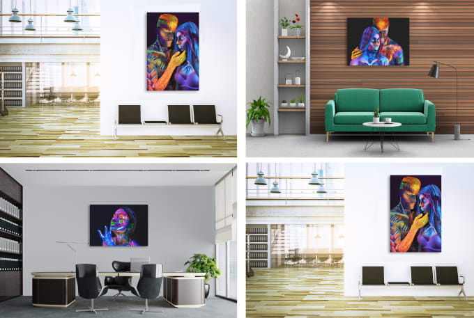 I will create modern and realistic canvas wall art mockups for your wall art design