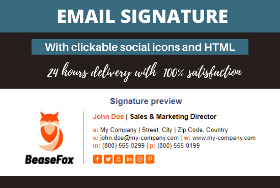  I will design a professional clickable HTML email signature