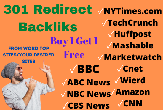 301 redirect permanent backlink from top sites forbes , nytimes, bbc, marketwatch, huffpost, cnn, 