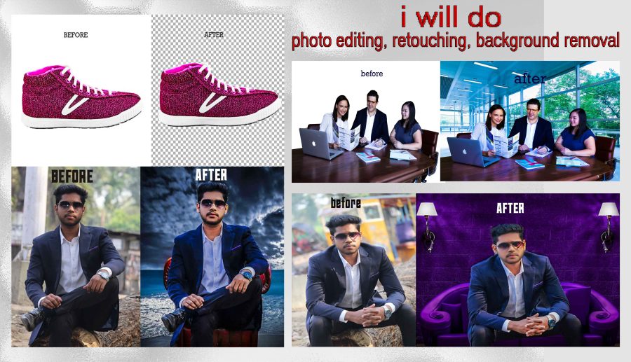 I will do any kind of photoshop photo editing, retouching, background removal etc.