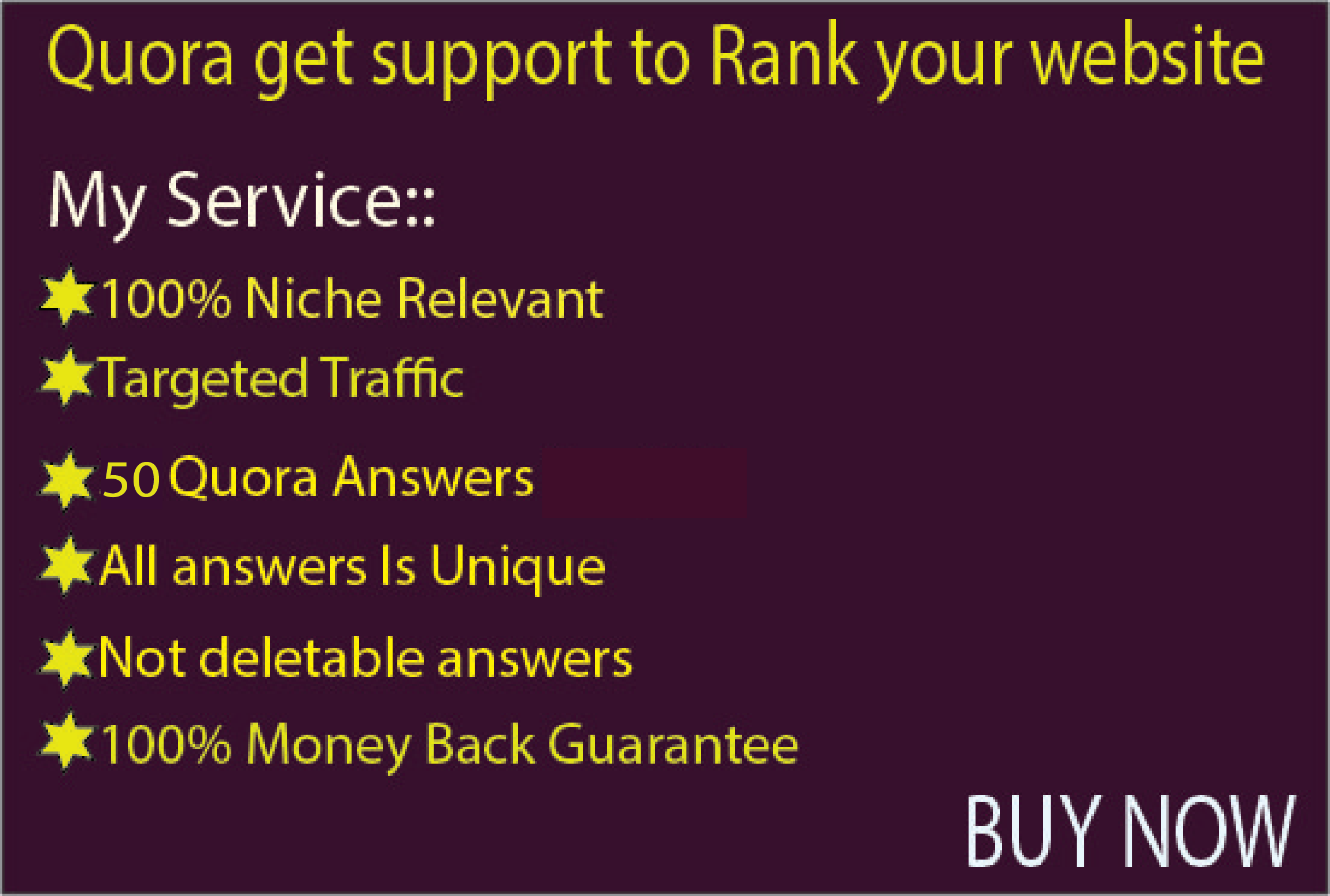 Get targeted traffic with 50 HQ Quora Answers