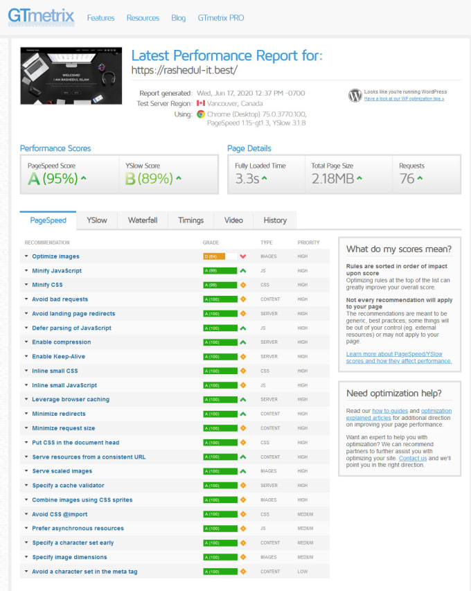 I will do wordpress speed optimization with gtmetrix