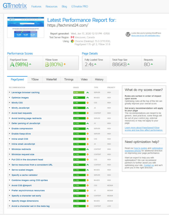I will do wordpress speed optimization with gtmetrix