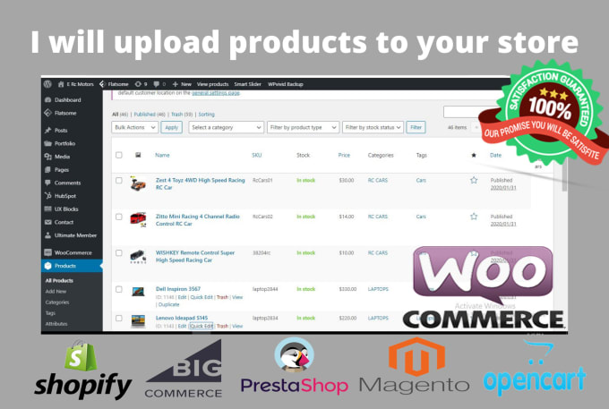 I will upload or add products to any website like woocommerce, shopify, etc data entry