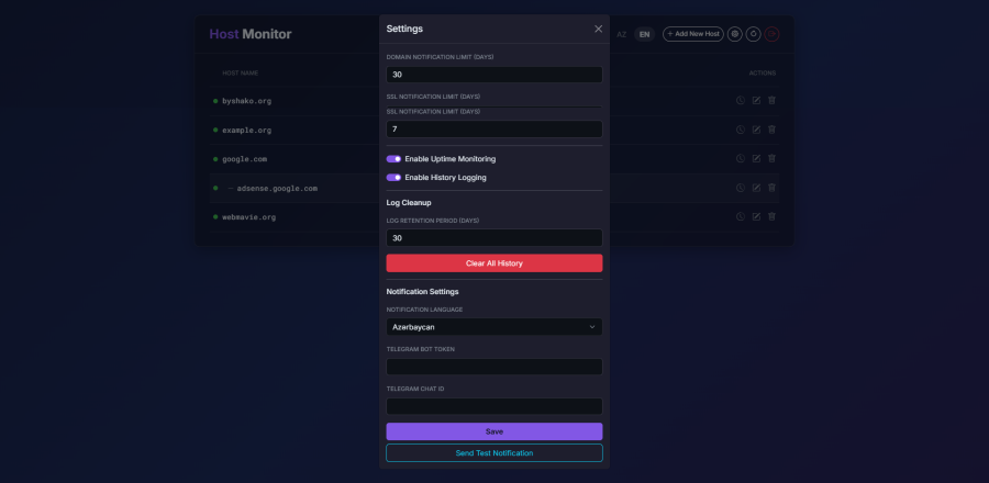 PHP Host Monitor - Domain, SSL & Uptime Tracker with Alerts
