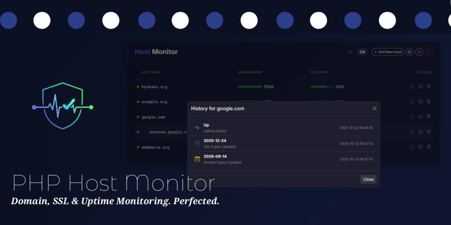 PHP Host Monitor - Domain, SSL & Uptime Tracker with Alerts