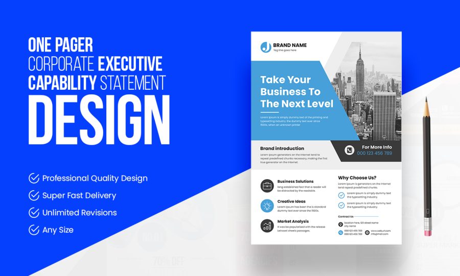 I will do corporate one pager executive summary capability statement job hiring flyer