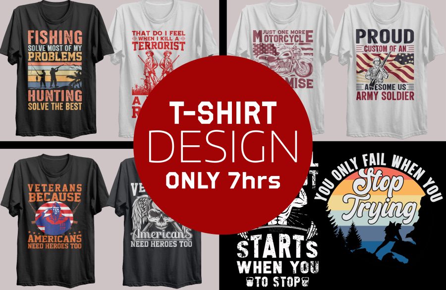 i will do typography t shirt, graphic custom creative t shirt design in 7 hrs