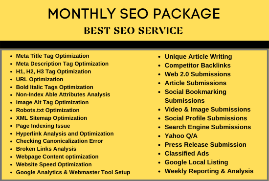 I will provide the best monthly SEO service package