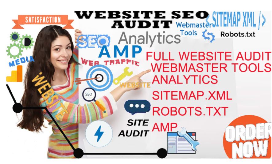 website seo audit setup webmaster, analytics,sitemap,amp 