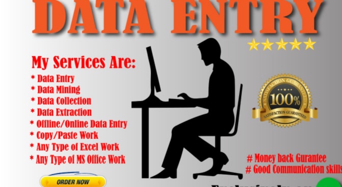 I can do any type of data entry work and be your virtual assistant for 5$ per task