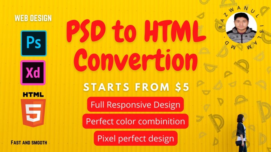 I will convert PSD to HTML, figma to HTML, PSD to bootstrap, xd to HTML responsive website