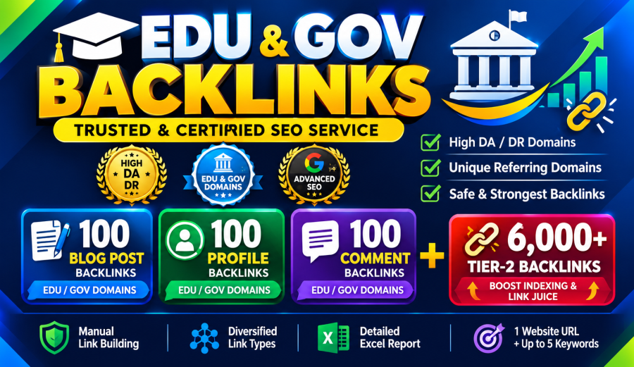 Create 300 High-DR EDU & GOV profile, blog post, comments Backlinks + 6,000+ Tier-2 Links