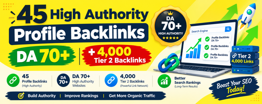 45 High DA 70+ Profile Backlinks + 4,000 Tier 2 Backlinks for SEO