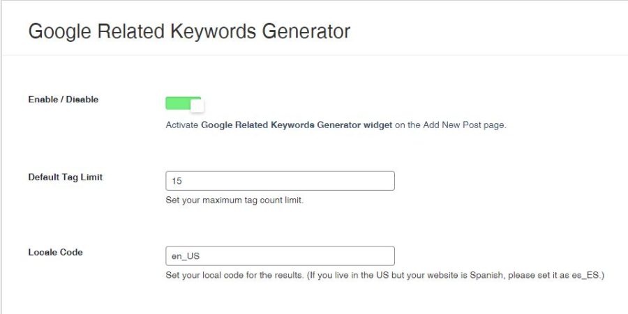 Google Related Keywords Generator plugin for Wordpress