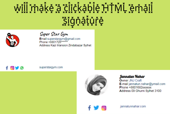 I will make a professional clickable HTML email signature 