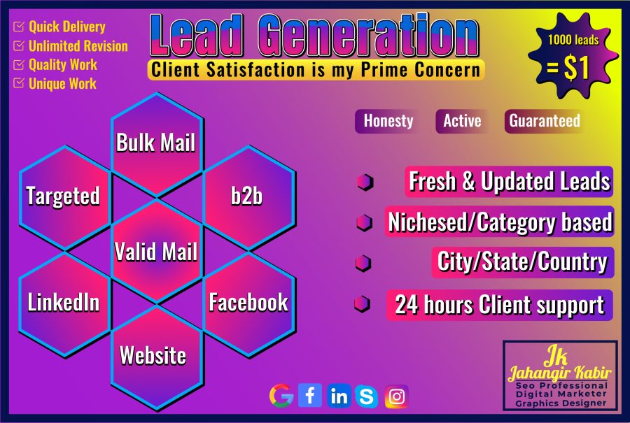 I'll provide targeted 1k leads any City any Country any niches 