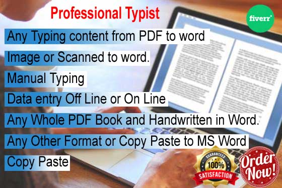 Professionally all kind of Word, Excel typing job 25 pages within 24h
