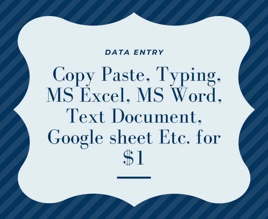 Data Entry, Copy Paste, Typing, MS Excel, MS Word, Text Document, Google sheet Etc. in 24 hours.