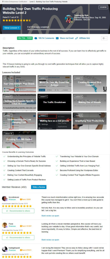 I will give you access to "The Online Entrepreneur Certification" (OEC) training course
