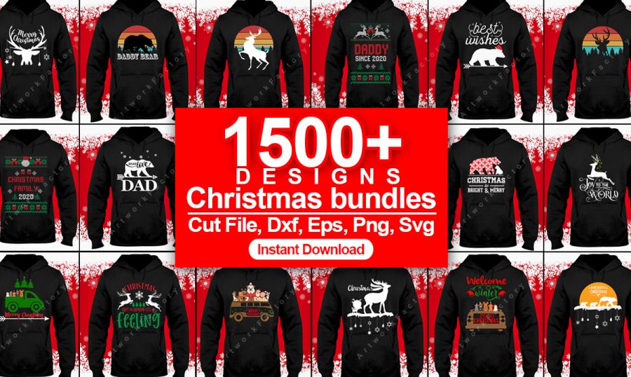 Deliver 1500 Christmas design SVG, Christmas T-shirt design bundles