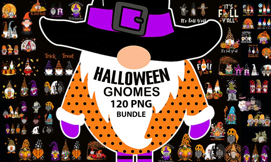 Send 120 Tshirt Design PNG Halloween Gnomes bundle, Pumpkin Gnome, Black Magic Gnomes for POD