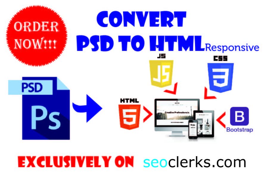 I Will Design PSD to HTML including CSS, JS, Bootstrap and Responsive at a very Low Cost