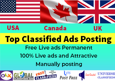 I will do manually post USA, UK and Canada 50 top classified ads posting sites