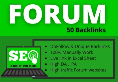 Forum 50 Backlinks manually work on high quality Forum sites