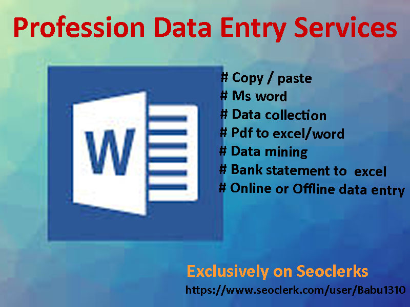 I will do copy/paste, excel data entry, typing, data entry