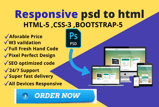 Psd to html, xd to html, AI to html, psd to bootstrap