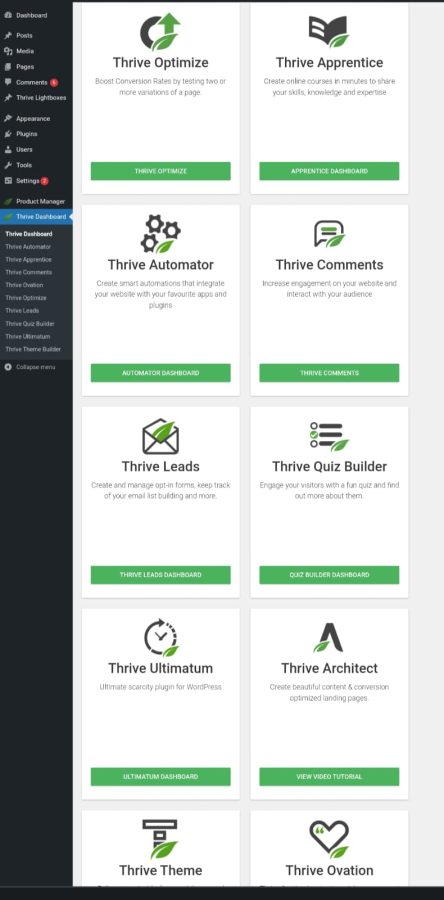 Install thrive architect, thrive plugins, thrive theme builder using Agency license