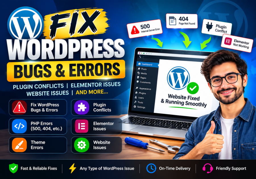 Fix WordPress Bugs, Errors, Plugin Conflicts, Elementor Issues and Website Issues Professionally