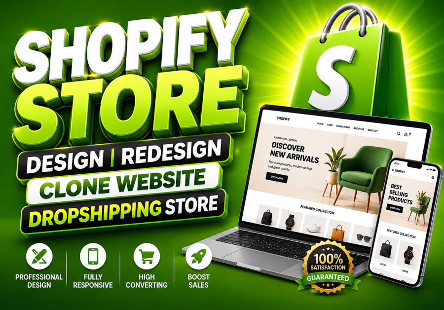 Build, design or redesign shopify store, shopify website development, shopify dropshipping store