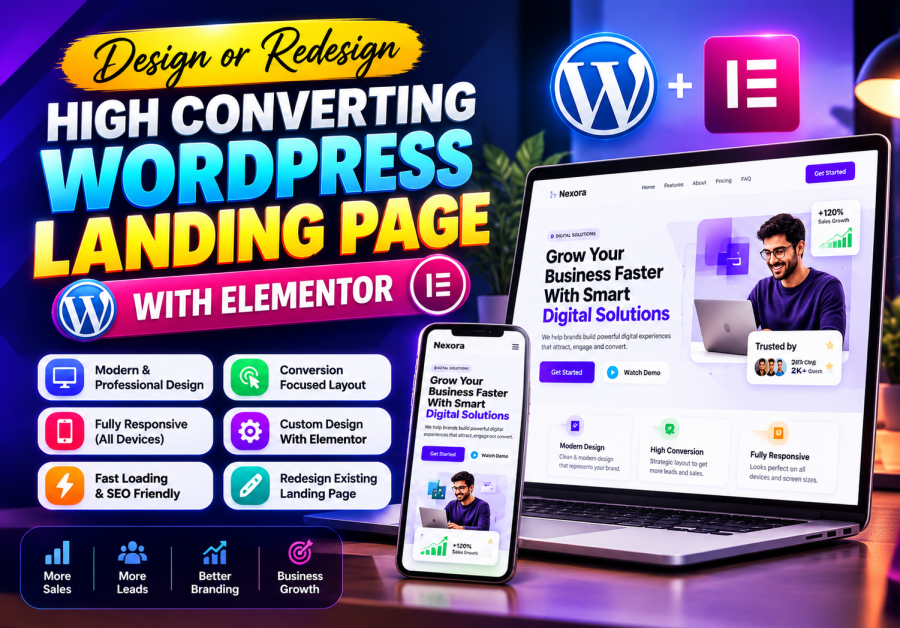 Design or redesign high converting WordPress landing page or elementor landing page