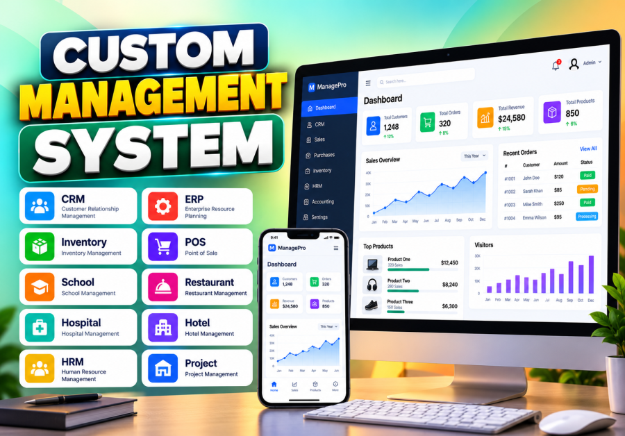 Build a Custom Management System, CRM, ERP, Inventory, POS, School, Restaurant Management Systems