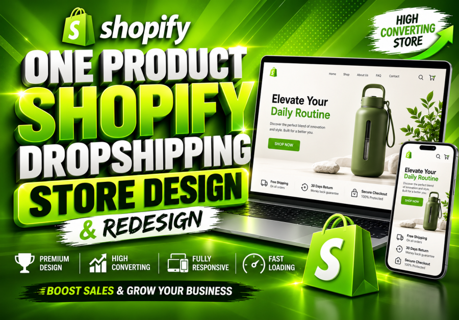 create, design or redesign one product shopify store, shopify dropshipping store, shopify expert