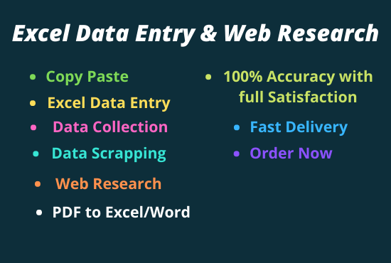 I will do Data Entry, Copy Paste, Web Research and Excel Scraping Services.
