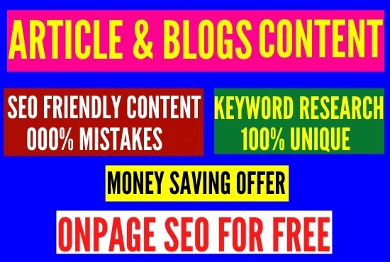 I will provide onpage SEO articles, blogs, content writing and social media post