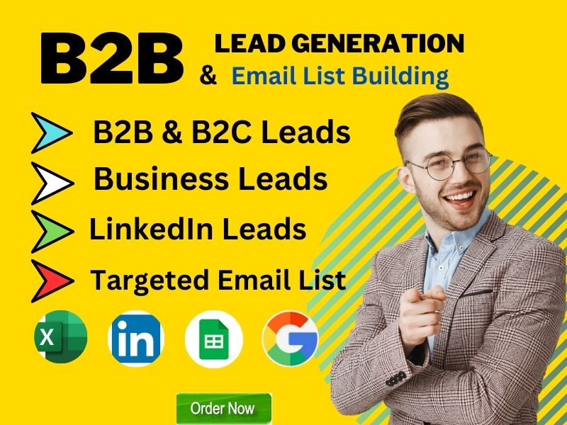 I will provide 100 b2b leads, linkedin leads, business leads,email list building 