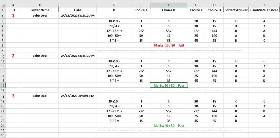 I will sell you the Electronic Exam system by ONLY ONE Excel file with A,B,C, and D Options.