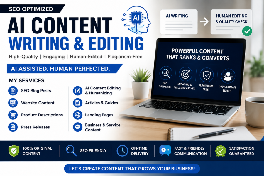 I will write SEO optimized AI content, blog posts, website content, and product descriptions